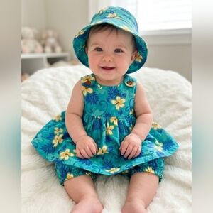 Vintage Baby Girl Hawaiian Bungee Set Sz 6 Mos  3 Piece